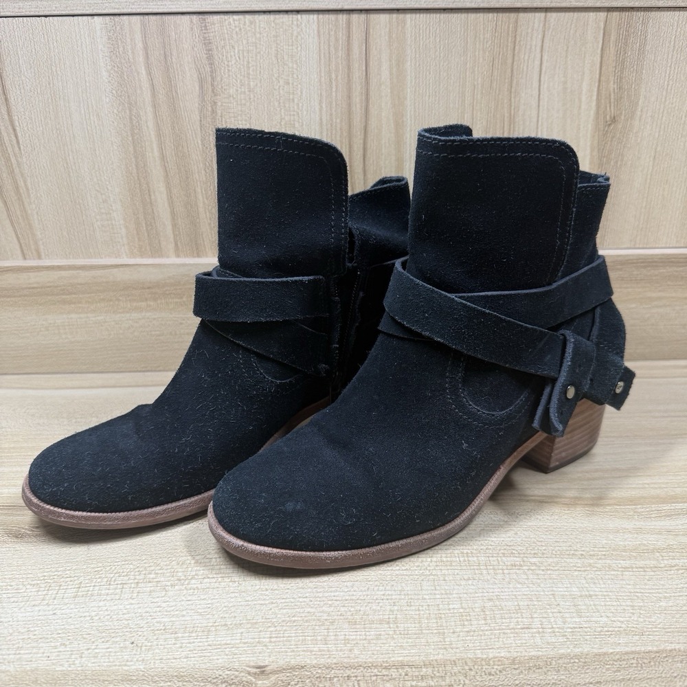 UGG Elora Ankle Bootie Black Suede Block Heel Pull-on Boots 1020295 Women Sz 7 - Picture 2 of 7
